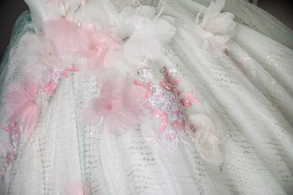 Bling Bling Mint Green Beading Sequins Pearl Lace Flower Appliques Prom Dresses 2025 Ball Gown Strapless Sleeveless Backless Floor-Length / Long Prom