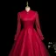 Vintage / Retro Burgundy Lace Flower Prom Dresses 2025 High Neck Long Sleeve Floor-Length / Long Prom Formal Dresses A-Line / Princess