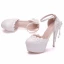 Modern / Fashion White Wedding Shoes 2018 Lace Flower Ankle Strap Pearl Tassel 14 cm Stiletto Heels Round Toe Wedding High Heels