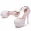 Modern / Fashion White Wedding Shoes 2018 Lace Flower Rhinestone Ankle Strap 14 cm Stiletto Heels Round Toe Wedding High Heels