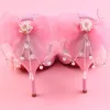 Heerlijk Candy Roze Gala Damesschoenen 2018 Parel Bloem Enkelband 9 cm Naaldhakken / Stiletto Spitse Neus Pumps