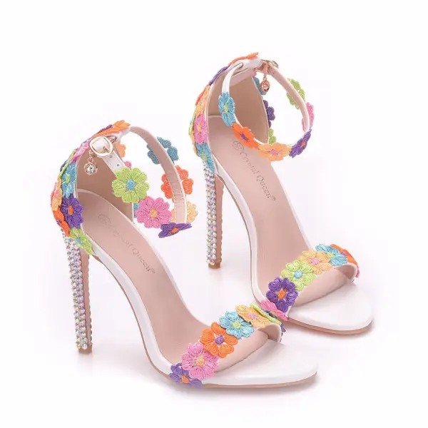 Amazing / Unique Multi-Colors Outdoor / Garden Womens Shoes 2018 Lace Flower Ankle Strap 6 cm Stiletto Heels Open / Peep Toe High Heels