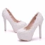 Chic / Beautiful White Wedding Shoes 2018 Lace Flower Pearl 14 cm Stiletto Heels Round Toe Wedding Pumps