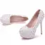 Chic / Beautiful White Wedding Shoes 2018 Lace Flower Rhinestone 14 cm Stiletto Heels Round Toe Wedding Pumps