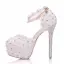 Chic / Beautiful White Wedding Shoes 2018 Lace Flower Rhinestone 14 cm Stiletto Heels Wedding Round Toe High Heels