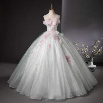 Bling Bling Mint Green Beading Sequins Pearl Lace Flower Appliques Prom Dresses 2025 Ball Gown Strapless Sleeveless Backless Floor Length Long Prom
