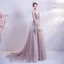 Charmant Perle Rose Robe De Bal 2021 Princesse Col v profond Perlage Paillettes Sans Manches Dos Nu Train De Balayage Robe De Ceremonie