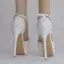 Modern / Fashion White Wedding Shoes 2018 Lace Flower Pearl Rhinestone Ankle Strap T-Strap 11 cm Stiletto Heels Round Toe Wedding High Heels