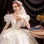 Victorian Style Vintage / Retro Affordable Ivory Ball Gown Wedding Dresses 2021 Deep V-Neck Bow Short Sleeve Backless Floor-Length / Long Wedding