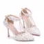 Modern / Fashion White Wedding Shoes 2018 Lace Flower Rhinestone Pearl T-Strap Ankle Strap 9 cm Stiletto Heels Pointed Toe Wedding High Heels