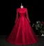 Vintage / Retro Burgundy Lace Flower Prom Dresses 2025 High Neck Long Sleeve Floor-Length / Long Prom Formal Dresses A-Line / Princess