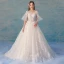 Chic / Beautiful Ivory Wedding Dresses 2018 A-Line / Princess Star Tulle Lace Flower Scoop Neck Backless 1/2 Sleeves Chapel Train Wedding