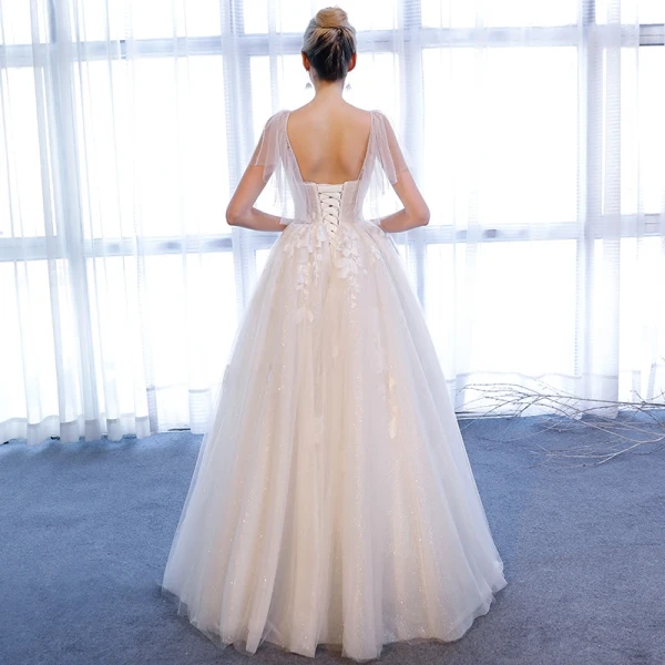 Chic / Beautiful White Wedding Dresses 2018 A-Line / Princess Glitter Tulle Crystal Spaghetti Straps Sleeveless Floor-Length / Long Wedding