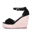 Böhmen Schwarz Strand Sommer Sandalen Damen 2018 Knöchelriemen 9 cm Keilabsatz Peeptoes Sandaletten