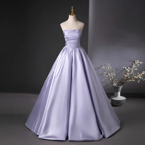 Charming Lavender Ball Gown Prom Dresses 2025 Strapless Sleeveless Backless Floor-Length / Long Prom Formal Dresses