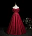 Chic / Beautiful Burgundy Beading Appliques Prom Dresses 2025 Ball Gown Off-The-Shoulder Short Sleeve Backless Floor-Length / Long Formal Dresses