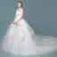 Élégant Ivoire Robe De Mariée 2018 Robe Boule En Dentelle Fleur Volants en Cascade Encolure Dégagée 1/2 Manches Cathedral Train Mariage