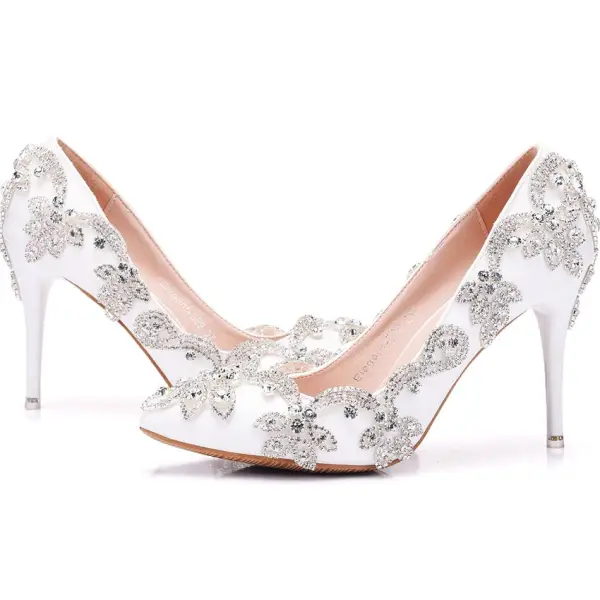 Scintillantes Ivoire Chaussure De Mariée 2018 Faux Diamant 8 cm Talons Aiguilles À Bout Pointu Mariage Escarpins