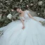 Luxury / Gorgeous White Wedding Dresses Ball Gown 2021 Scoop Neck Beading Pearl Short Sleeve Backless Royal Train Wedding