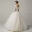 Chic / Beautiful Champagne Wedding Dresses 2018 A-Line / Princess Beading Off-The-Shoulder Backless 3/4 Sleeve Floor-Length / Long Wedding