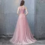 Chic / Belle Rose Bonbon Robe De Soirée 2018 Princesse Perlage Paillettes Encolure Dégagée Sans Manches Train De Balayage Robe De Ceremonie