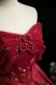 Chic / Beautiful Burgundy Beading Appliques Prom Dresses 2025 Ball Gown Off-The-Shoulder Short Sleeve Backless Floor-Length / Long Formal Dresses