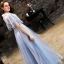Vintage / Retro Sky Blue Prom Dresses 2019 A-Line / Princess Lace Scoop Neck Backless Short Sleeve Floor-Length / Long Formal Dresses
