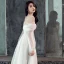 Elegant White Wedding Dresses 2019 A-Line / Princess Lace Spaghetti Straps Backless 3/4 Sleeve Tea-length
