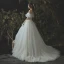 Eleganta Elfenben Korsett Bröllopsklänningar 2019 Prinsessa Spets Appliqués Beading Kristall Av Axeln Halterneck Ärmlös Chapel Train