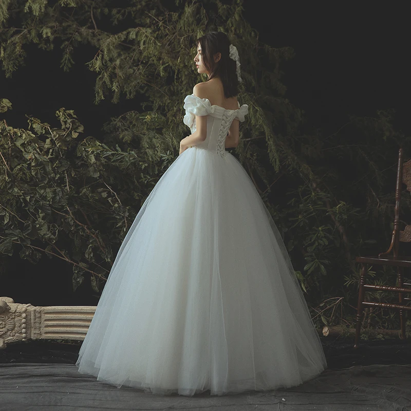 Elegant Ivory Corset Wedding Dresses 2019 A-Line Princess Off-The-Shoulder Short Sleeve