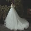 Elegant Ivory Wedding Dresses 2019 A-Line / Princess Lace Pearl Scoop Neck 1/2 Sleeves Cathedral Train
