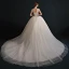 Vintage High End Weiß Ballkleid Brautkleider / Hochzeitskleider 2021 Rundhalsausschnitt Perlenstickerei Perle Strass Kurze Ärmel Rückenfreies Königliche Schleppe Hochzeit