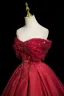Chic / Beautiful Burgundy Beading Appliques Prom Dresses 2025 Ball Gown Off-The-Shoulder Short Sleeve Backless Floor-Length / Long Formal Dresses