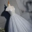 Elegant Silver Prom Dresses 2019 Ball Gown Lace Beading Pearl Sequins V-Neck Backless Short Sleeve Floor-Length / Long Formal Dresses