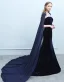 Modern / Fashion Navy Blue Evening Dresses  2019 Trumpet / Mermaid Suede Beading Sequins Scoop Neck Sleeveless Watteau Train Formal Dresses