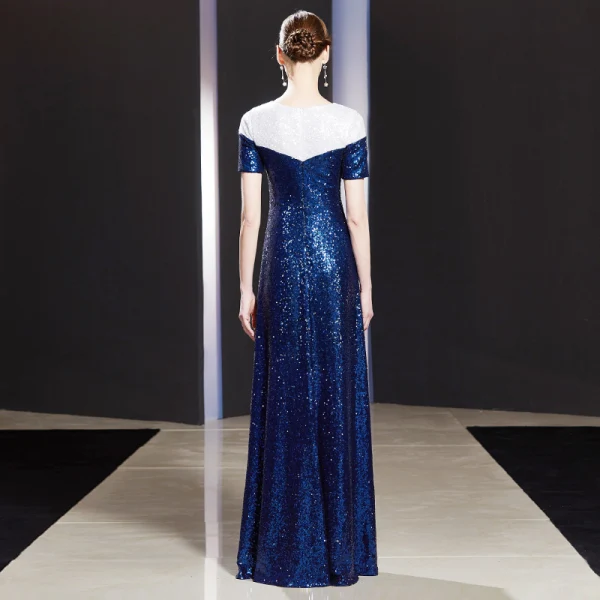 Sparkly Royal Blue Evening Dresses 2019 A-Line / Princess Sequins Scoop Neck Short Sleeve Floor-Length / Long Formal Dresses