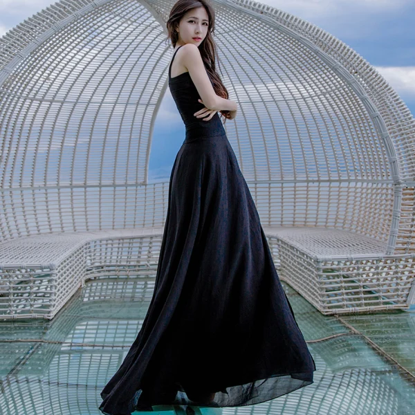 Sexy Black Honeymoon Maxi Dresses 2019 Spaghetti Straps Sleeveless Backless Floor-Length / Long Womens Clothing