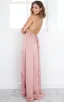 Chic / Belle Rougissant Rose Voyage de noces Robes longues 2019 Princesse Fond croisé plongeant Bretelles Spaghetti Dos Nu Sans Manches Fendue devant Longue Vêtements Femme