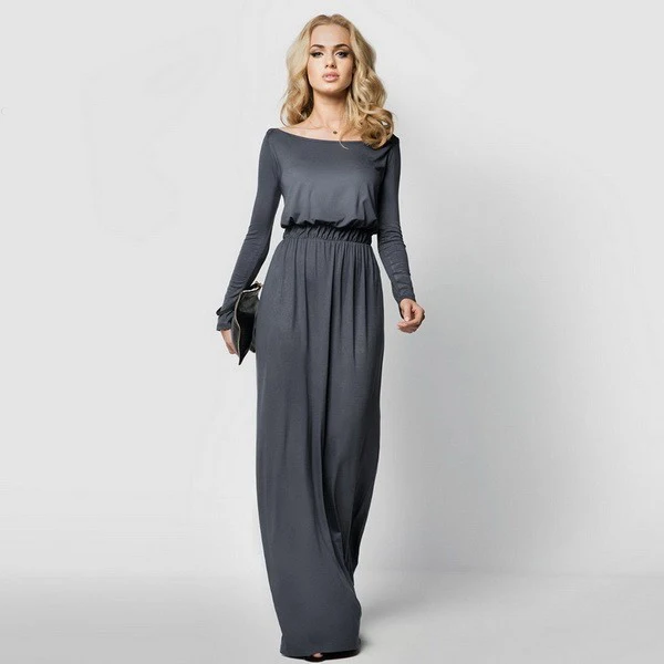 Modest / Simple Casual Maxi Dresses 2019 Pleated Square Neckline Long Sleeve Floor-Length / Long Womens Clothing