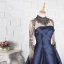 Luxe Bleu Marine Fait main Perlage Robe De Soirée 2019 Princesse Cristal Col Haut Manches Longues Train De Balayage Robe De Ceremonie