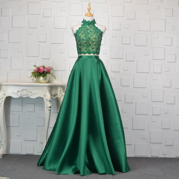 Vintage / Originale 2 Pièces Bleu Roi Robe De Soirée 2019 Princesse En Dentelle Cristal Col Haut Sans Manches Dos Nu Longue Robe De Ceremonie