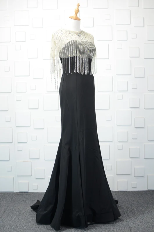 Moderne / Mode 2 Pièces Perlage Perle Rose Robe De Soirée 2019 Trompette / Sirène Cristal Faux Diamant Gland Encolure Dégagée Sans Manches Longue Robe De Ceremonie