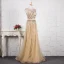 Luxe Champagne Fait main Perlage Robe De Soirée 2019 Princesse Cristal Paillettes Faux Diamant Encolure Dégagée Sans Manches Longue Robe De Ceremonie