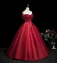 Chic / Beautiful Burgundy Beading Appliques Prom Dresses 2025 Ball Gown Off-The-Shoulder Short Sleeve Backless Floor-Length / Long Formal Dresses