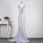 Élégant Bleu Ciel Robe De Soirée 2019 Trompette / Sirène Glitter En Dentelle Cristal V-Cou Sans Manches Dos Nu Train De Balayage Robe De Ceremonie