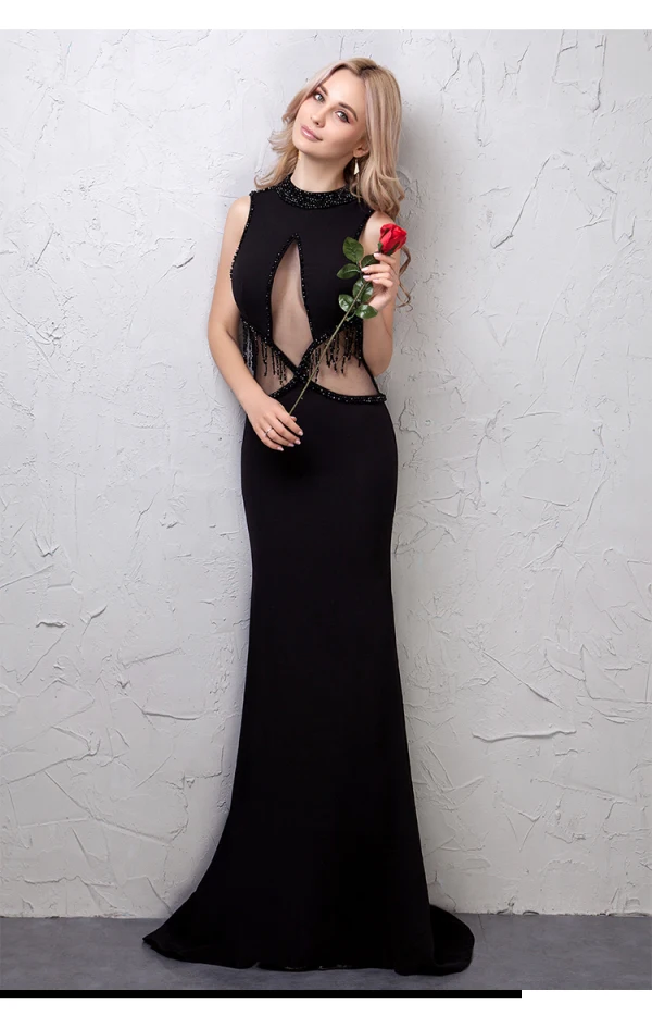 Chic / Beautiful Ivory Evening Dresses  2019 Trumpet / Mermaid See-through Handmade  Beading Tassel Scoop Neck Sleeveless Sweep Train Formal Dresses