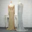 Luxury / Gorgeous Champagne Handmade  Beading Evening Dresses  2019 Trumpet / Mermaid Crystal Sequins Scoop Neck Long Sleeve Sweep Train Formal Dresses