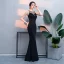Moderne / Mode Noire Robe De Soirée 2019 Trompette / Sirène En Dentelle Perlage Paillettes Encolure Dégagée Sans Manches Longue Robe De Ceremonie