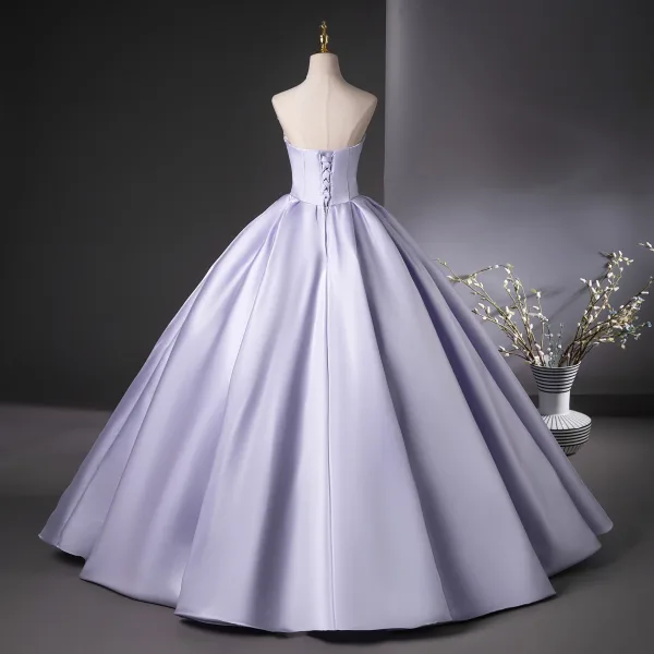 Charming Lavender Ball Gown Prom Dresses 2025 Strapless Sleeveless Backless Floor-Length / Long Prom Formal Dresses