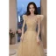 Charming Champagne Prom Dresses 2021 A-Line / Princess Square Neckline Beading Short Sleeve Backless Floor-Length / Long Prom Formal Dresses